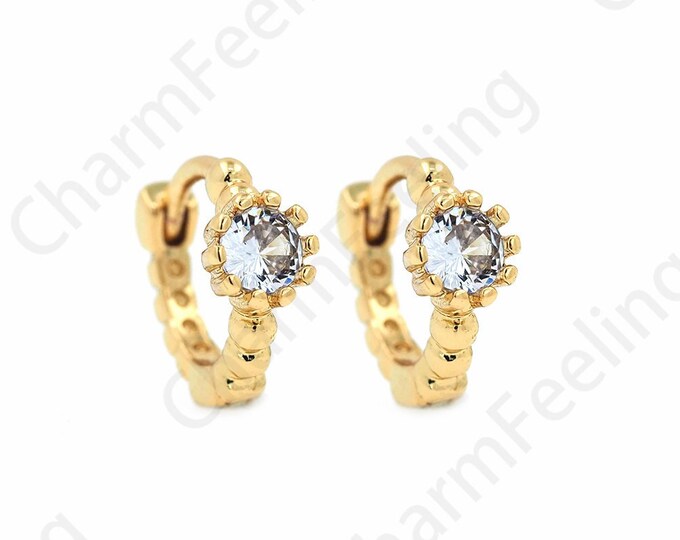 1 Pair,18K Gold Filled Round Earrings,Micropave CZ Gold Earrings,Round Pendants,Hollow Earrings,Earring Charm,9.5x10.5x4mm