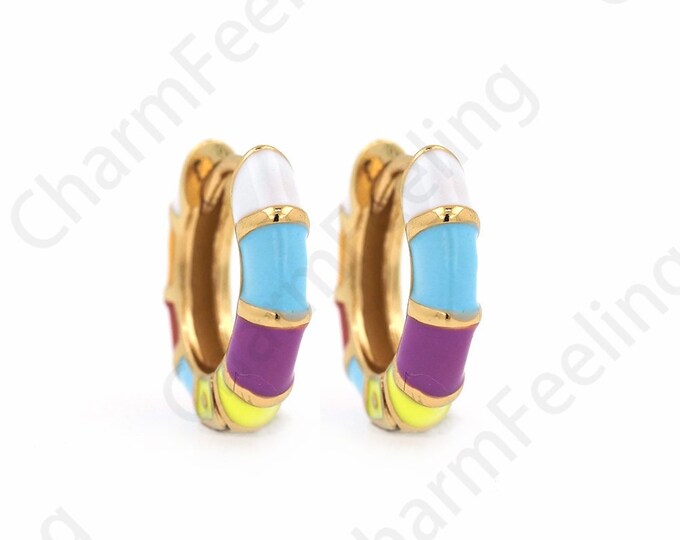 1 pair Small Hoop, 18K Gold Filled Enamel Huggie Hoop, Minimalist Ear Hoop, Is The Perfect Gift for Her And The Girl 15x15.5x3.5mm