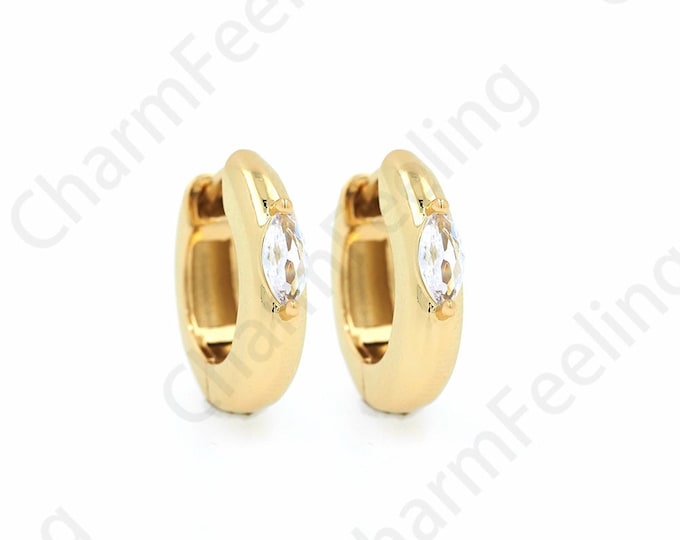 Cartilage Earrings,18K Gold Filled Round Earrings,Hollow Earrings,Micropave CZ Earring Charm,DIY Jewelry Accessories 17.5x15x4mm