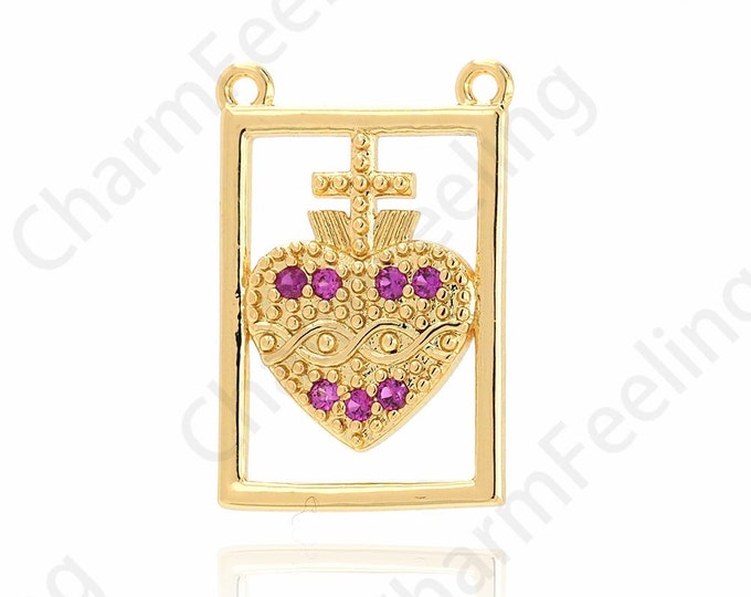 Cross Heart Necklace. Rectangular Heart Pendant,Heart Charm, Rectangular Charm, DIY Jewelry Necklace Bracelet Making 18x12x1.9mm