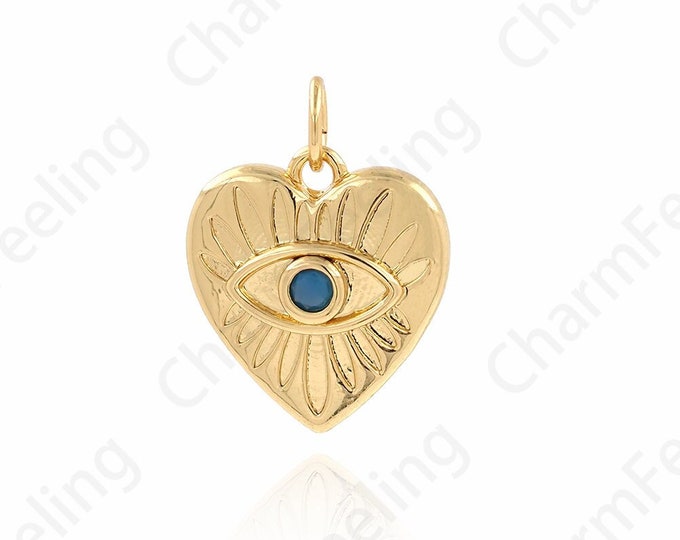 Heart Pendant, Eye Charm, 18K Gold Filled Eye Charm, Love Pendant, Love Necklace, DIY Jewelry Supplies, 18.3x14x3mm