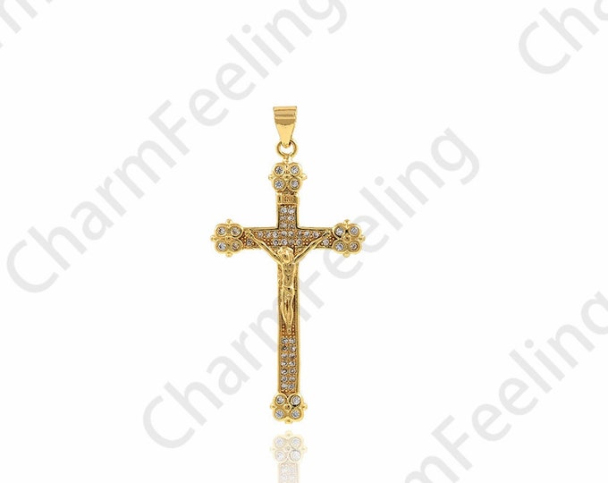 Christian Charm,Micropavé CZ Cross Necklace,Religious Charm,Cross Charm,18K Gold Filled Cross Pendant,DIY Jewelry Accessories,22.5x46.5x3mm