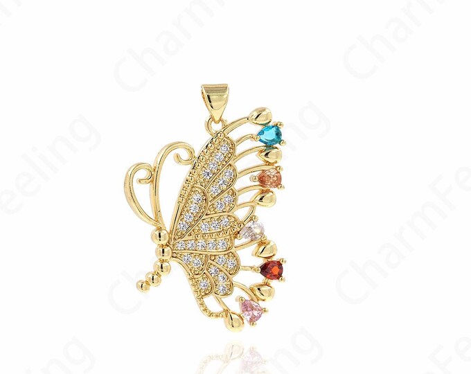 Butterfly Charm, Butterfly Pendant, Animal Charm,MicroPave  CZ Butterfly Necklace, DIY Jewelry Making Accessories 38x24.5x3mm