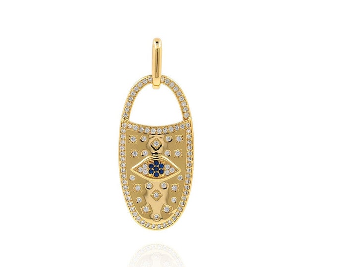 Zipper Pull Pendant, Micropavé CZ Eye Charm, 18K Gold Filled Zipper Pull Necklace, Zipper Pull Eye Charm, DIY Jewelry Supplies, 41x16x3.5mm