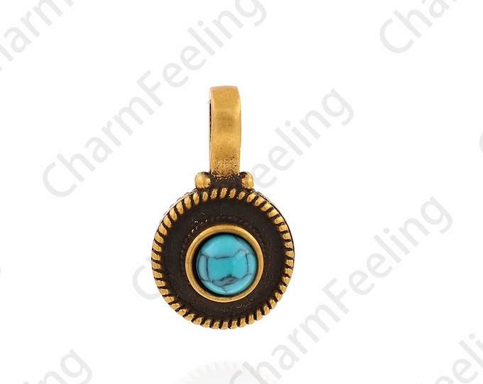 Vintage Gear Pendant, Turquoise Charm, S925 Sterling Silver Pendant, Dainty Vintage Charm, Gear Jewelry, DIY Jewelry Supplies,23.6x13.8x12mm