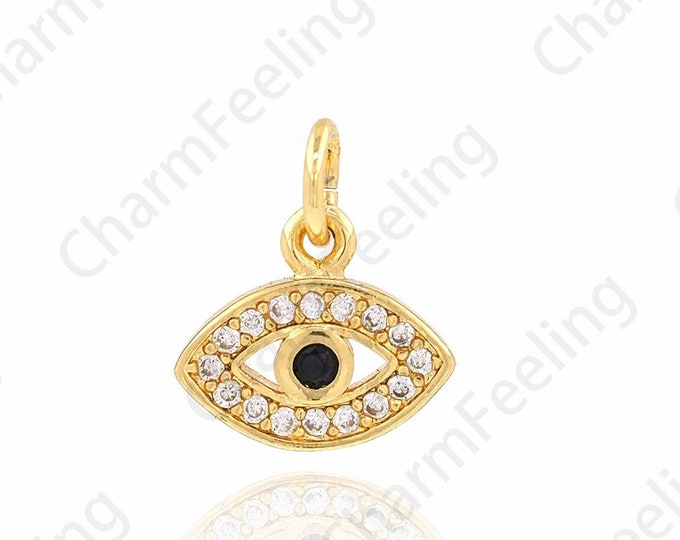 Lucky Eye Necklace, Eye Charm, 18K Gold Filled Eye Necklace, Micropavé CZ Devil's Eye Pendant, DIY Jewelry Supplies, 10.5x12.5x1.5mm