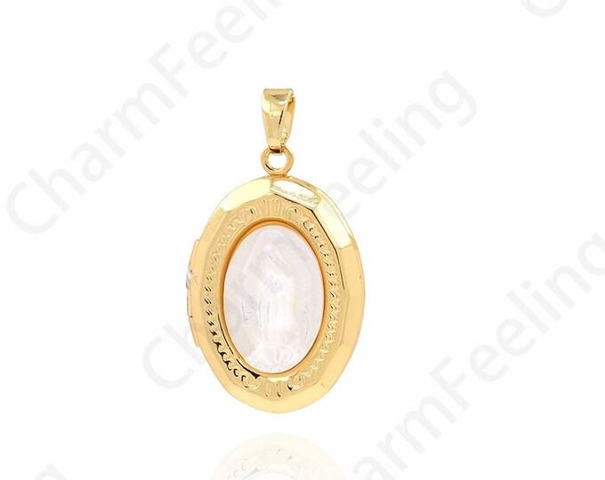 Photo Frame Pendant, Shell Charm, 18K Gold Filled Virgin Necklace, Religious Pendant, Virgin Necklace, DIY Jewelry Supplies, 29x16x5.2mm