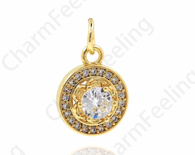 Sun Necklace, Micropavé CZ Sunshine Pendant, 18K Gold Filled Round Coin Pendant, Sun Charm, DIY Jewelry Accessories 16x10x4.4mm