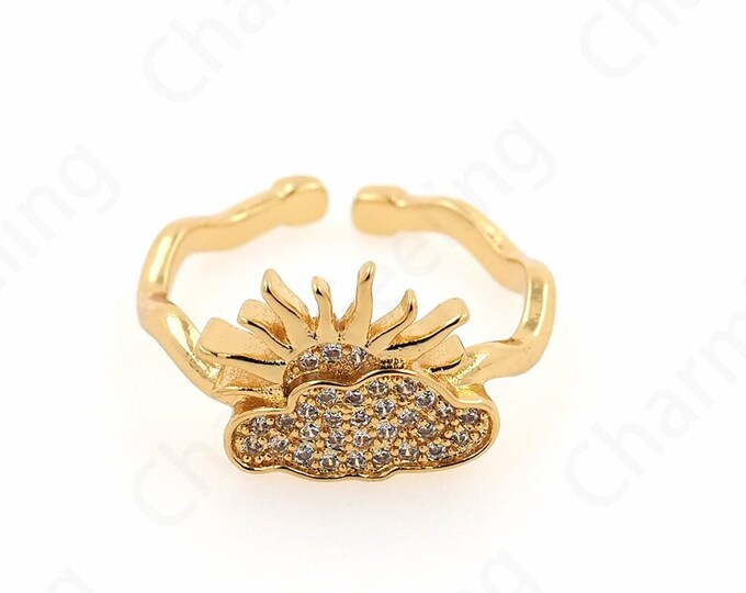 Gold Split Ring, Sun Jewelry,Sun Ring, 18K Gold Filled Round Ring, Micro Pavé CZ Adjustable Ring,