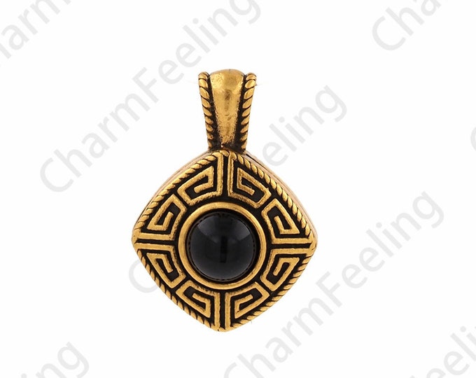Vintage Dial Pendant Square Charm,S925 Sterling Silver Necklace,Vintage Bronze Necklace,Obsidian Charm,DIY Jewelry Supplies,21.5x15.2x12.5mm