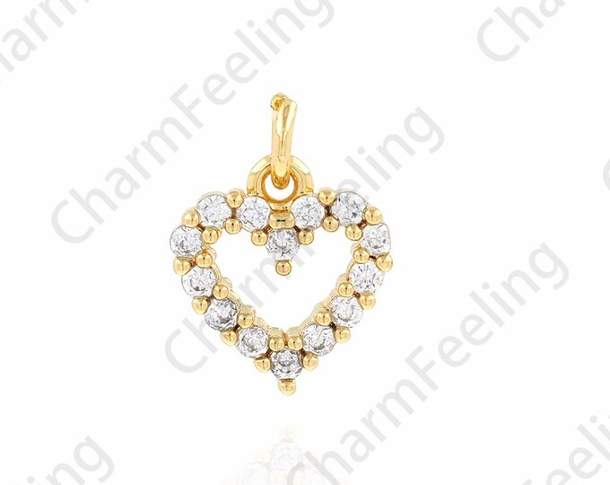 Heart Charm, Micropavé CZ Love Necklace,18K Gold Filled Love Charm, Heart Pendant, DIY Jewelry Accessories, 9x12x2mm