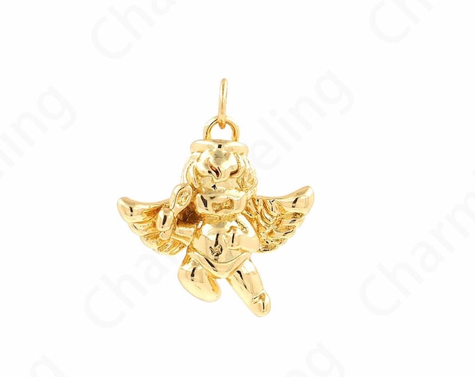 18K Gold Filled Angel Charm, Wings Charm, Cupid Pendant, Flying Necklace,DIY Jewelry Supplies, 21x20x6.5mm