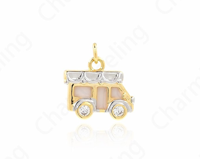 Car Pendant, Enamel Caravan Pendant, Caravan Charm, Filled Gold Enamel Pendant, DIY Jewelry Making Accessories 14x12.5x2mm 1pcs