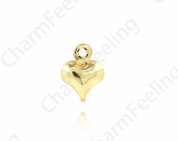 10 pcs,Heart Pendant,18K Gold Filled Love Necklace,Heart Pendant,Love Charm,Puffed Heart Pendant,DIY Jewelry Supplies,8.5x6.3x3mm
