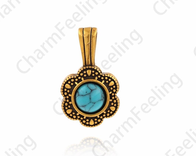 Flower Charms,S925 Sterling Silver Flower Necklace,Flower Charms,Vintage Jewelry,Turquoise Jewelry,DIY Jewelry Supplies,11.6x20x9.5mm
