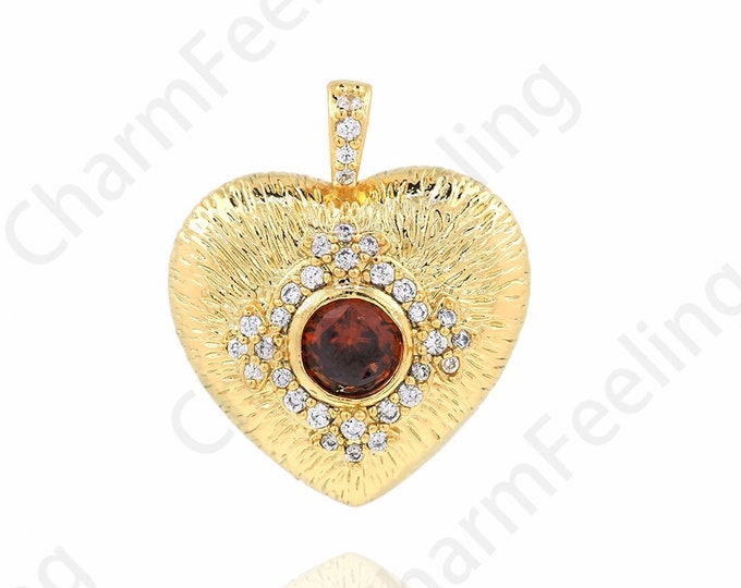 Heart Charm, 18K Gold Filled Heart Pendant, Micropavé CZ Heart Necklace, Love Necklace, DIY Jewelry Accessories 21x17x4.7mm