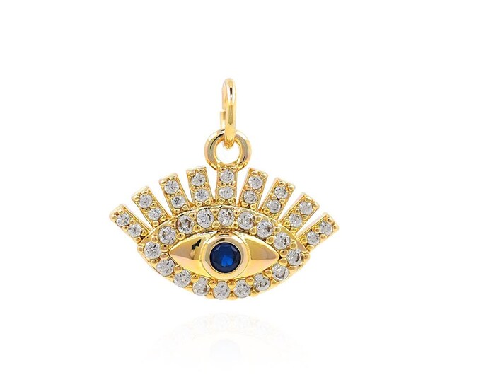 Eye Charm, Micropavé CZ Enamel Eye Necklace, 18K Gold Filled Beautiful Eye Pendant, DIY Jewelry Accessories, 15x16x3mm