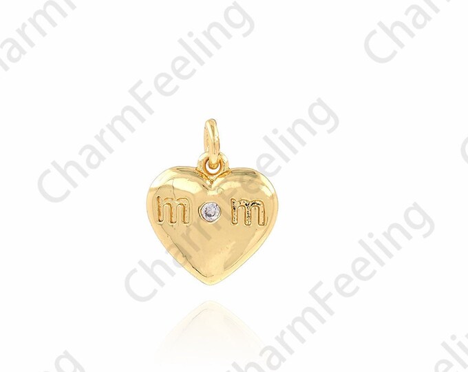 Puffed Heart Pendant, Micropavé CZ MM Pendant, Heart Charm, 18K Gold Filled Love Necklace, Mother Gift, DIY Jewelry Supplies, 11x13x2mm