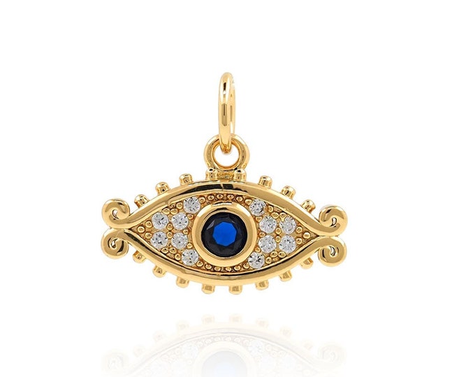 18K Gold Filled Eye Pendant,Micropavé CZ Beauty Eye Necklace, Eye Pendant, DIY Jewelry Accessories, 14x15x2.5mm