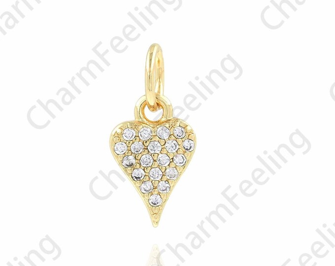 18K Gold Filled Heart Pendant, Love Charm, Micropavé CZ Love Necklace,Heart Charm, DIY Jewelry Accessories, 6x12.5x1.5mm