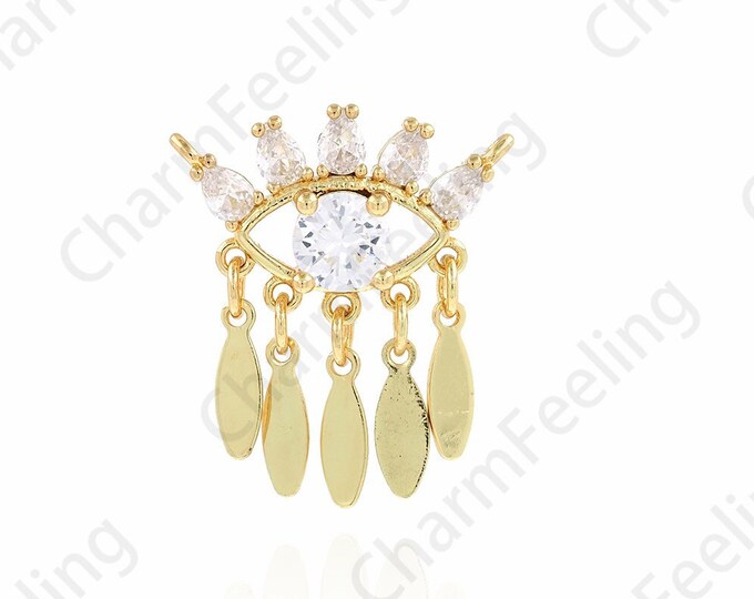 Tassel Pendant, 18K Gold Filled Eye Pendant, Micro Pave CZ Tassel Charm, Eye Charm, DIY Jewelry Supplies, 21.5x25x3.7mm