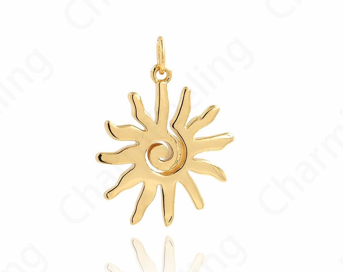 Round Pendant,Sun Charm, Sun Necklace,Sunshine Pendant, 18K Gold Filled Round Coin Pendant, DIY Jewelry Accessories 24.4x17x2mm