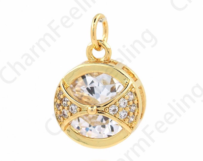 Round Charm, 18K Gold Filled Round Pendant, Micropavé CZ Round Coin Pendant, Coin Charm, DIY Jewelry Accessories, 14.5x9.5x7mm