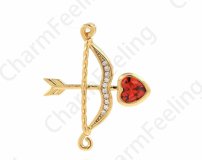 Fighting Ethnic Charm, Bow And Arrow Pendant, CZ Bow And Arrow Charm, DIY Jewelry Making Accessories 24x20x2.2mm