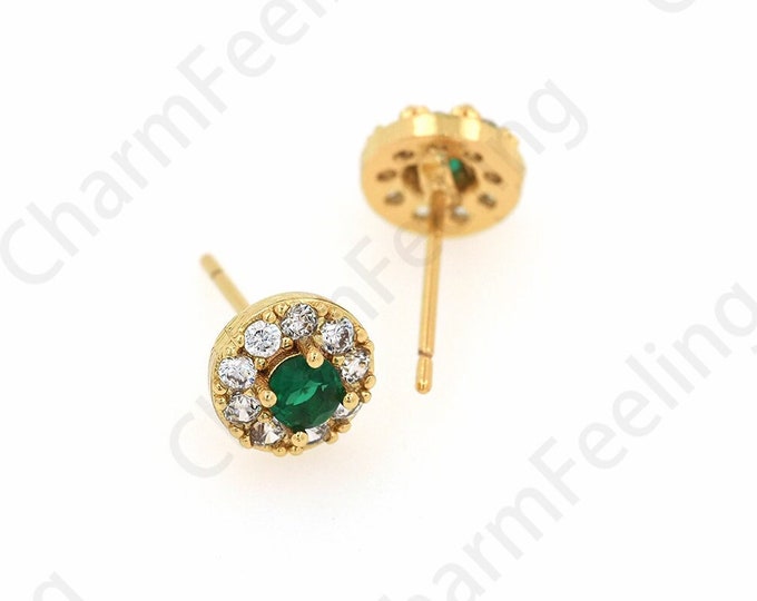 18K Gold Filled Pierced Earrings, Round Earrings, Micropavé CZ Earring Accessories, Earring Charm, DIY Earring Accessories,7.5mm