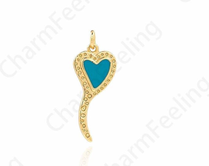 18K Gold Filled Enamel Heart Necklace, Heart Pendant, Love Charm, Heart Charm, DIY Jewelry Supplies, 23x9x1.5mm