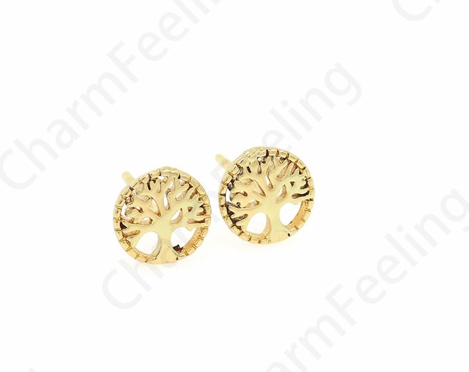 Tree Earrings, Round Earrings,18K Gold Filled Dainty Earrings, Gold Earrings, Gift For Her, Tree Of Life Earrings,DIY Jewelry Supplies,7x7mm