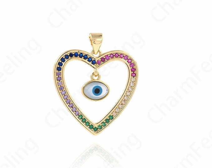 Magic Enamel Necklace, Micropavé CZ Enamel Necklace, 18K Gold Filled Eye Pendant, Eye Charm, DIY Jewelry Accessories 29x3.5x24.5mm
