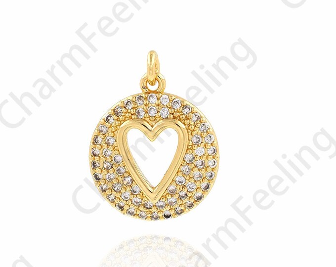 Micropavé CZ Heart Necklace, Love Pendant, 18K Gold Filled Round Heart Pendant,Love Charm, DIY Jewelry Accessories, 15.5x20x3.2mm