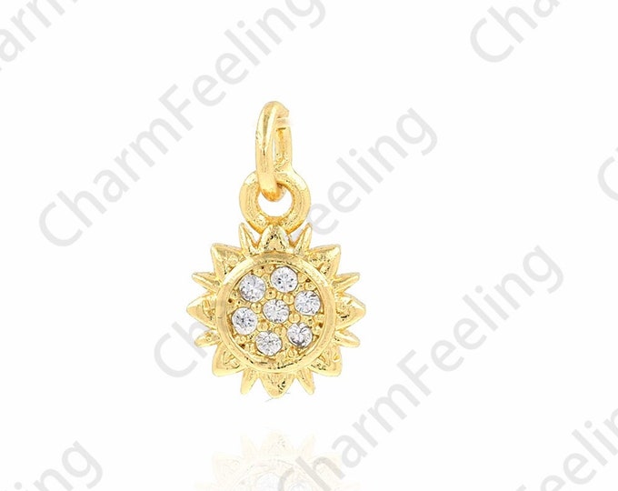 Sun Pendant, Micropavé CZ Flower Pendant, Sunflower Necklace, 18K Gold Filled Sun Charm, DIY Jewelry Supplies, 7x11.5x1.7mm