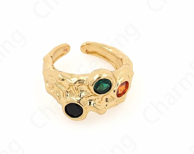 Micropavé CZ Everyday Rings, Round Rings, 18K Gold Filled Adjustable Rings, Ring Charm, Gold Open Rings, DIY Jewelry Supplies