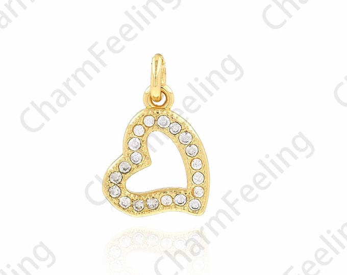 18K Gold Filled Love Charm, Heart Pendant, Micropavé CZ Love Necklace,Heart Charm, DIY Jewelry Accessories, 9.5x14.5x1.5mm