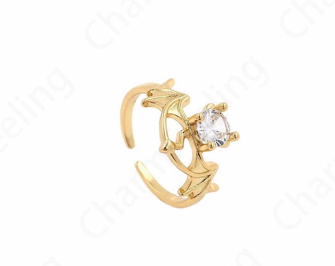Bat Ring, Micropavé CZ Flying Ring, 18K Gold Filled Wings Ring, Bat Jewelry, DIY Jewelry Supplies