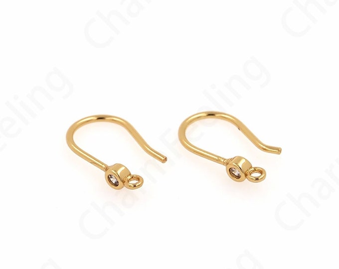 Micropavé CZ Earring Charm, 18K Gold Filled U-Shaped Earrings, Pierced Earrings, DIY Earring Making Accessories,14x8x2.5mm