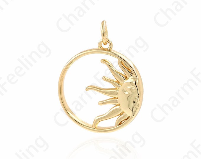 18K Gold Filled Round Coin Pendant,Polaris Pendant,Sunshine Pendant,Round Charm, Star Charm, DIY Jewelry Accessories 18.2x23.3x4.5mm
