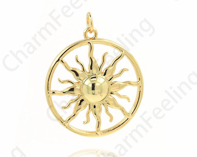 Sun Necklace, Micropavé CZ Sunshine Pendant, 18K Gold Filled Round Coin Pendant, Sun Charm, DIY Jewelry Accessories 29x23.5x3mm