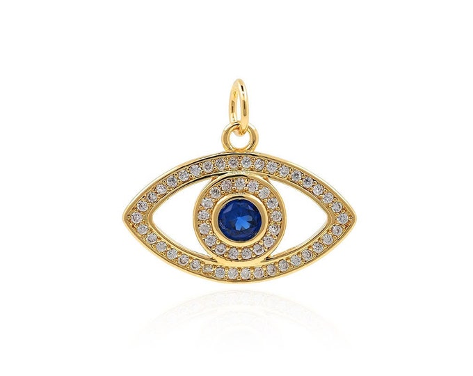 18K Gold Filled Eye Necklace,  Eye Charm, Lucky Eye Necklace,Micropavé CZ Devil's Eye Pendant, DIY Jewelry Supplies,18x20x2.5mm