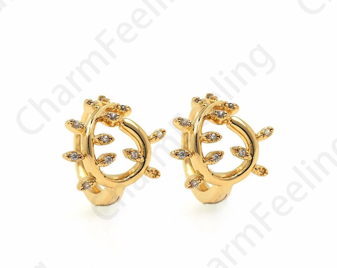 18K Gold Filled Branch Earrings,CZ Micropavé Leaf Earrings,Earring Charm, Gold Earrings Jewelry,Suitable For Anniversary Gifts 13.5x13mm