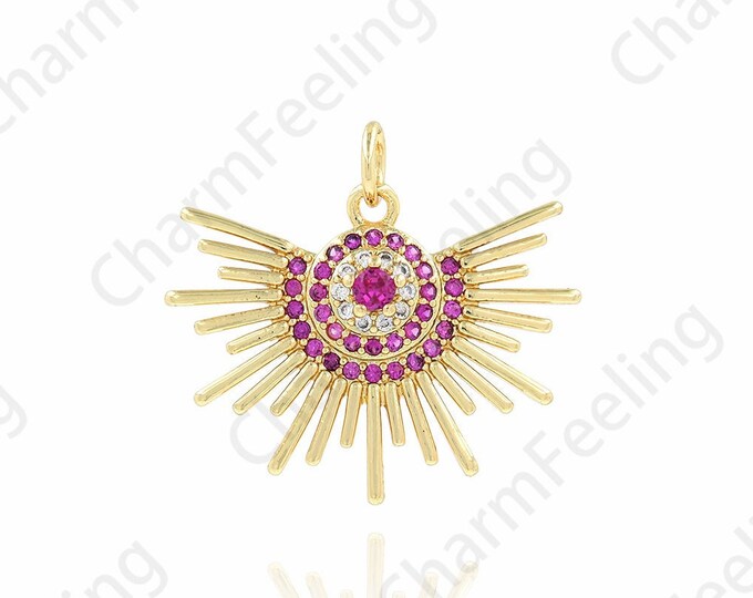 Sun Eye Pendant, Micro Pavé CZ Lucky Eye Pendant, Eye Charm, 18K Gold Filled Sun Eye Charm, DIY Jewelry Supplies, 25x22x4mm