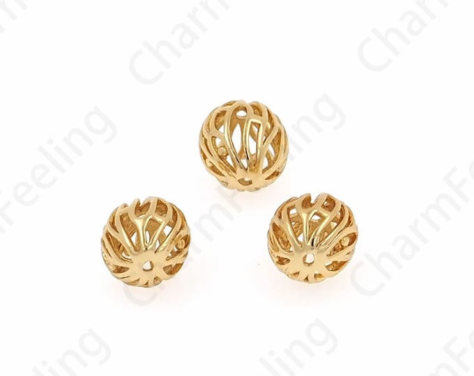 Round Ball Beads,Ball Spacer Beads,18K Gold Filled Hollow Ball Bracelet,Round Beads,DIY Jewelry Making Accessories,8mm
