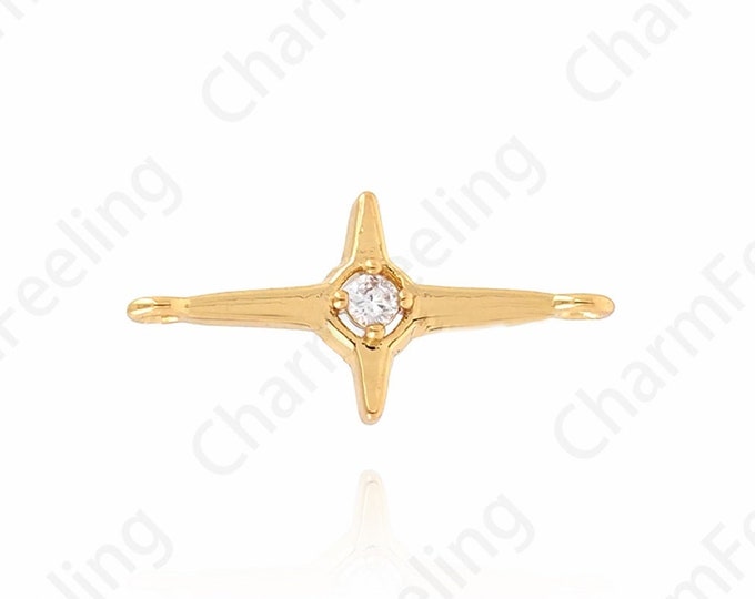 18K Gold Filled Polaris Charm, Star Connector, Micropavé CZ Star Charm, Bracelet Connector, DIY Jewelry Supplies,18x8.5x2.6mm