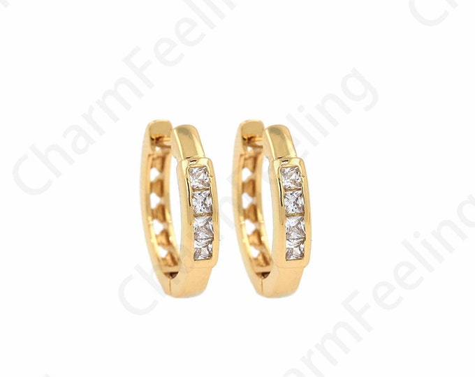 Zircon Earrings,Micropave CZ Gold Earrings,18K Gold Filled Round Earrings,Round Pendants,Earring Charm,DIY Jewelry Accessories 16x16.5x3mm