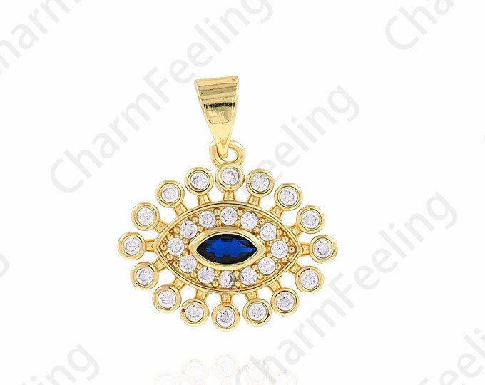 Micropavé CZ Devil's Eye Pendant, Lucky Eye Necklace, Eye Charm, 18K Gold Filled Eye Necklace, DIY Jewelry Supplies, 18x21x2.5mm