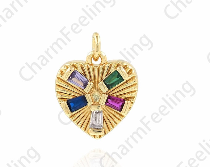 18K Gold Filled Heart Charm, Love Charm, Heart Pendant, Micropavé CZ Love Necklace,DIY Jewelry Accessories, 12x15.5x4mm