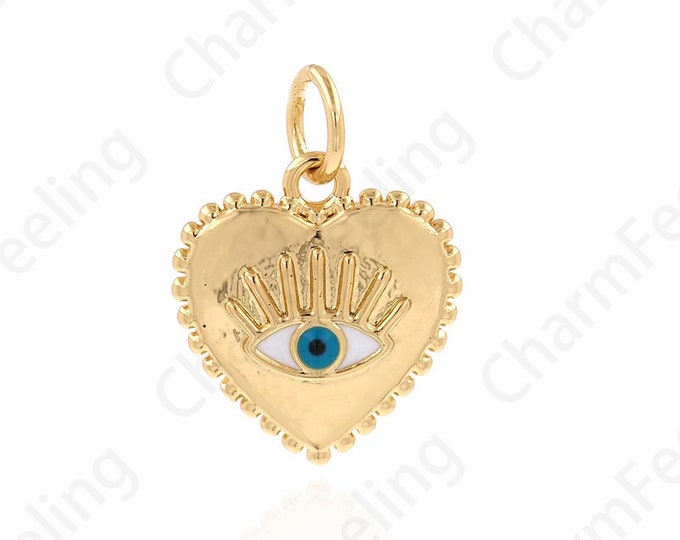 Enamel Heart Pendant, Eye Charm, 18K Gold Filled Eye Charm, Love Pendant, Love Necklace, DIY Jewelry Supplies, 12x16x2mm