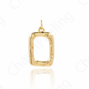 18K Gold Filled Hollow Charm, Square Necklace, Micropavé CZ Rectangular Pendant, Used for DIY Jewelry Making Accessories, 23x13x2.5mm